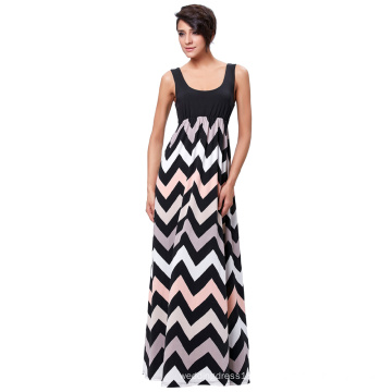 Kate Kasin, sem mangas, alto, esticado, contraste, cor, onda, stripe, longo, maxi, vestido, KK000237-1